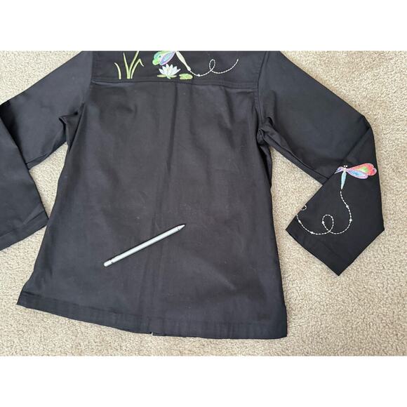 Quaker Factory Women's Jacket Size XS Black Cotton Embroidered Dragonflies NWT - Picture 9 of 16
